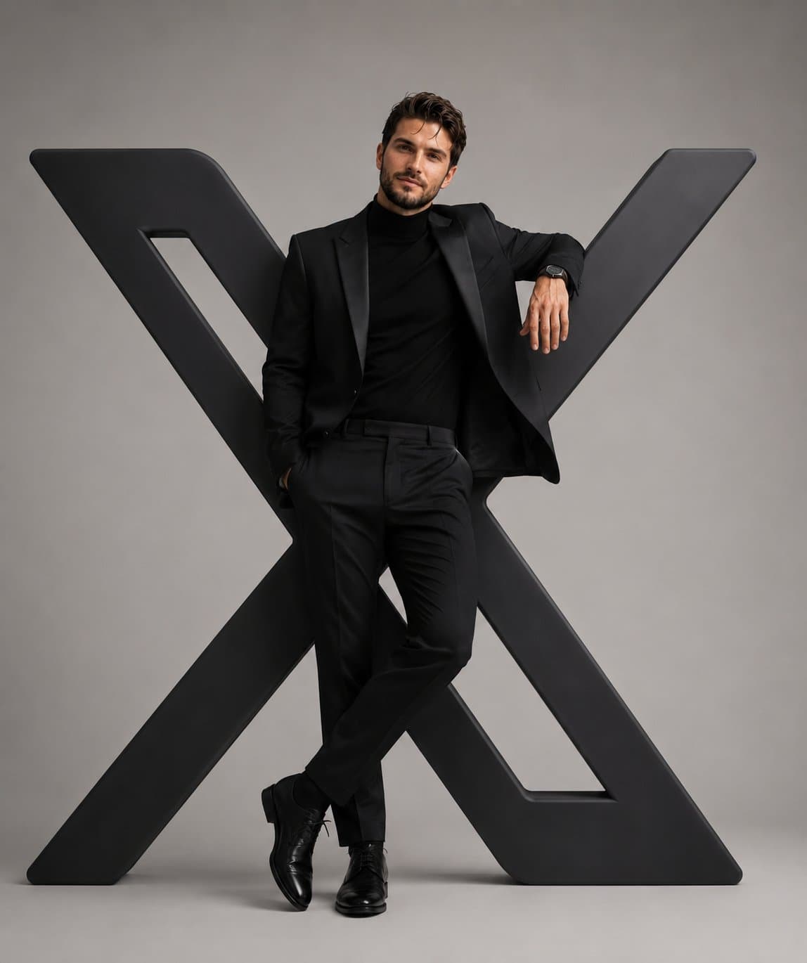 A hyper-realistic editorial photograph of a stylish man confidently interacting with the over…